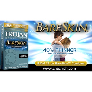 Bao Cao Su Siêu Mỏng Trojan Sensitivity BareSkin ( Hộp 10 cái )