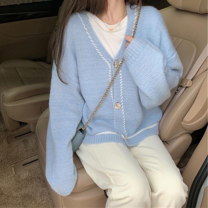 Áo len cardigan cổ V màu pastel