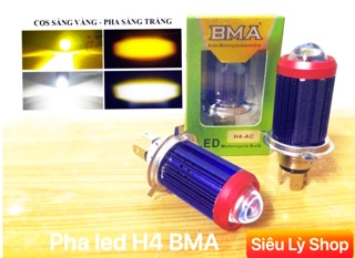 Pha led bi cầu 2 màu chân H4(cos vàng pha trắng)