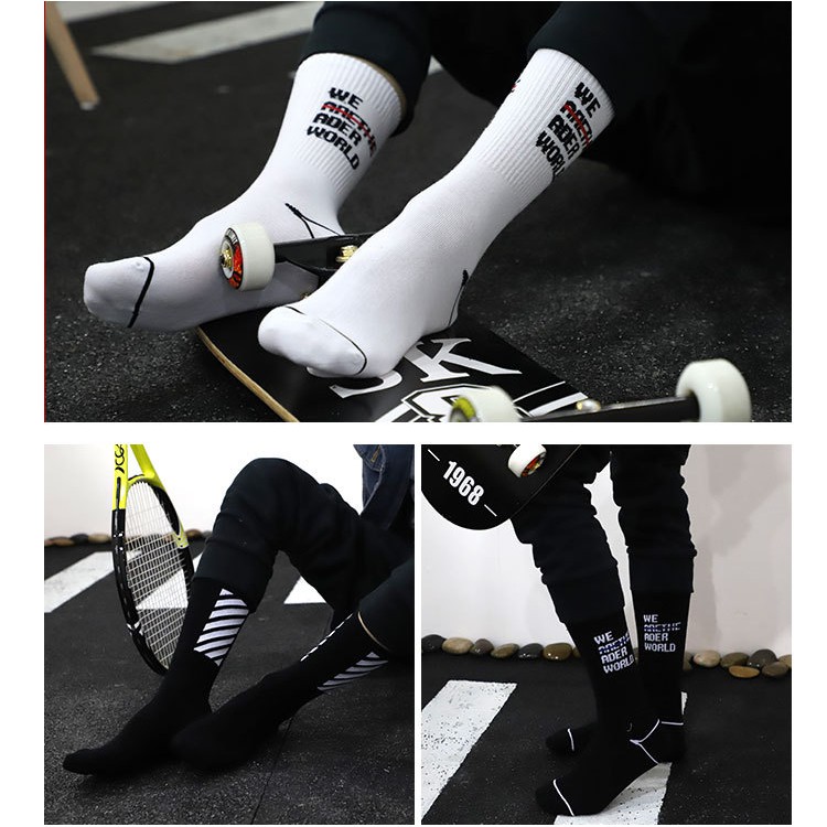 Tất vớ phong cách off white cao cổ-HÀNG XUẤT HÀN