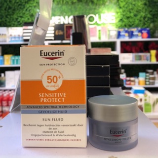 Set kem chống nắng Eucerin Sensitive Protect Sun Fluid SPF 50+ 50ml và kem dưỡng đêm Hyaluron-filler Night 20ml