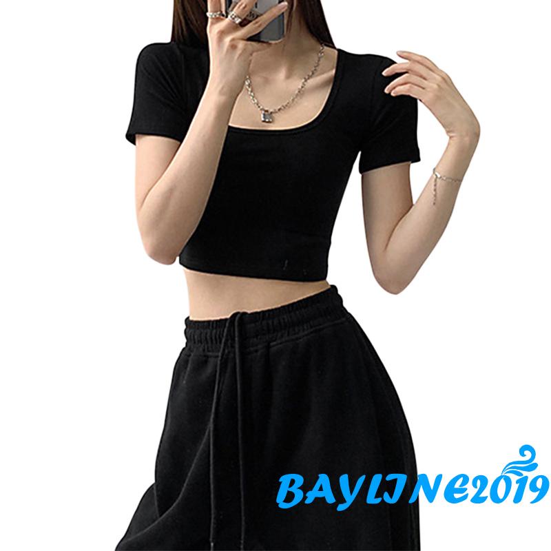 Áo Dệt Kim Tay Ngắn Cổ Chữ U Màu Sắc Trơn Thiết Kế Thoáng Khí Thời Trang Mùa Hè Cho Nữ