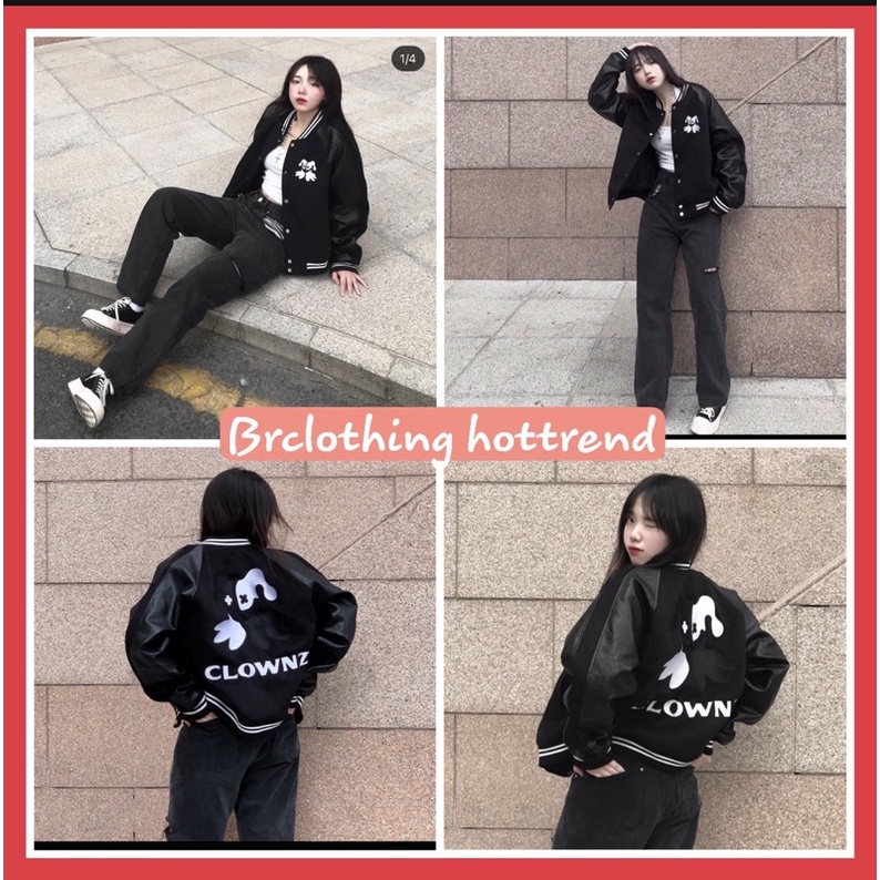 Áo Khoác Bomber Pha Tay Da Nữ⚡️Freeship⚡️Áo Khoác From Rộng, Áo Khoác Hoddie bo viền tay và cổ, pha tay da Ulzzang