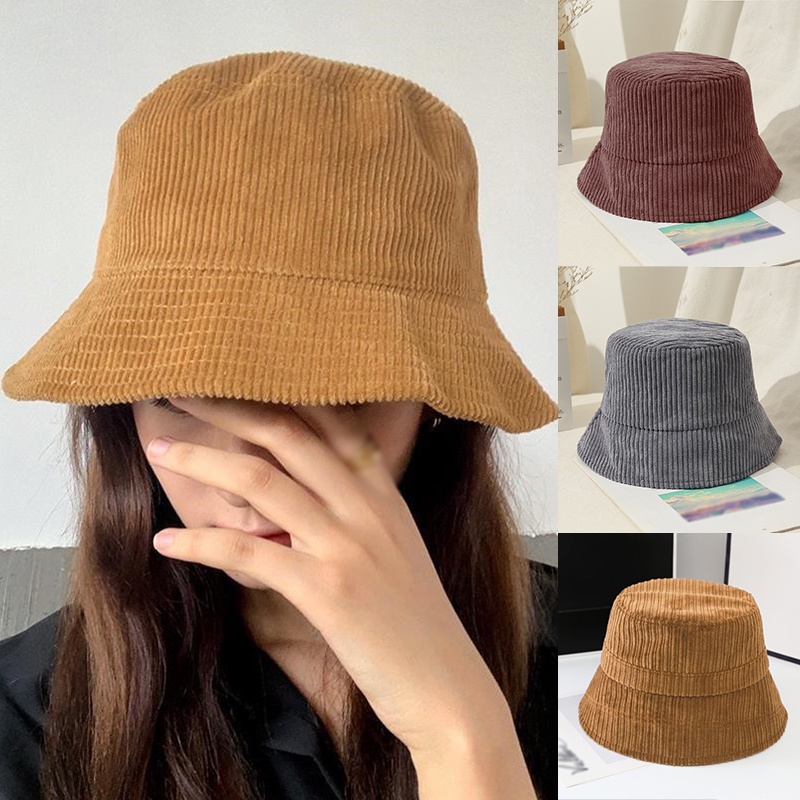 Mũ Bucket Nhung Màu Trơn Thời Trang Biển Mùa Hè