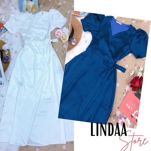 ĐẦM DỰ TIỆC LỤA SATIN ĐẮP CHÉO SIÊU CHANH XẢ