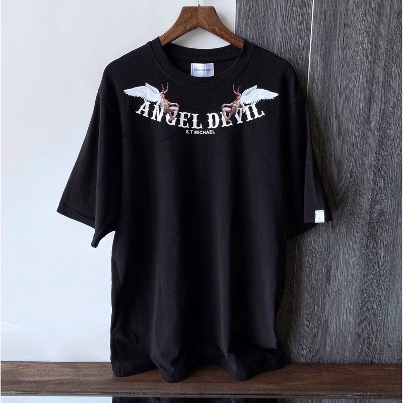 Áo Thun Form Rộng Angel Devil Unisex 2 Màu Đen Trắng (Ảnh Thật)