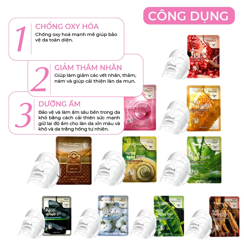 Mặt nạ giấy 3W CLINIC dưỡng trắng da dưỡng ẩm chiết xuất từ thiên nhiên Hàn Quốc 23ml | BigBuy360 - bigbuy360.vn