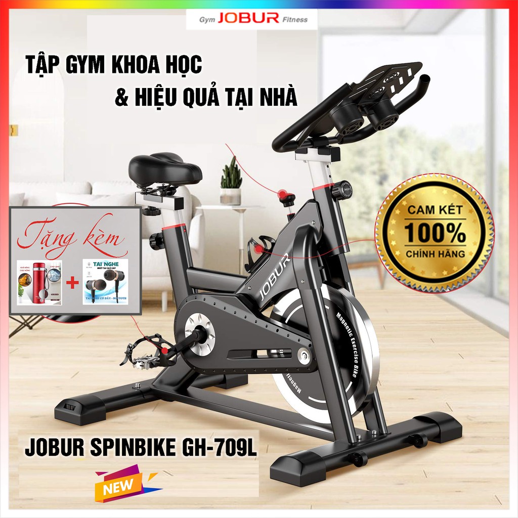 XE ĐẠP TẬP GYM TẠI NHÀ JOBUR SPINBIKE GH-709L - Tặng kèm bàn xoay eo và bình giữ nhiệt