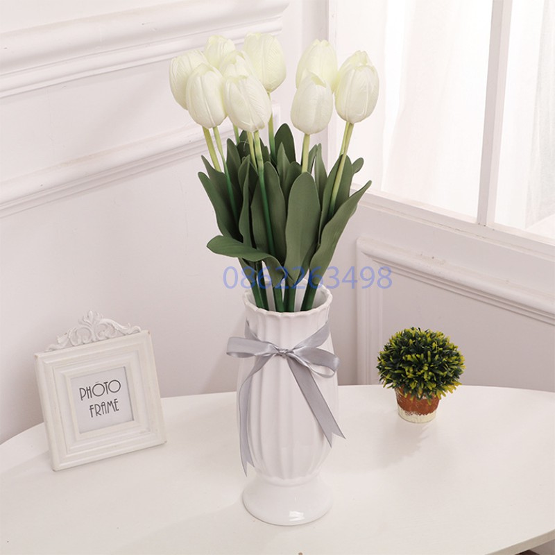 Hoa tulip vải lụa dài 60cm Hoa giả trang trí để bàn phòng khách đẹp TODOCO H07