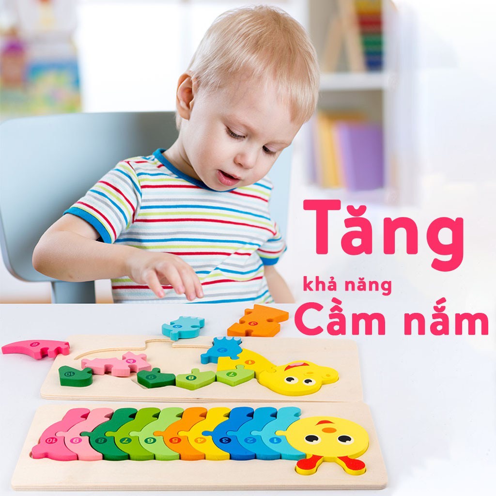 Tranh ghép gỗ nối 10 mảnh ghép tương ứng số 1-10 cho bé giúp bé phát triển tư duy ghép xếp hình vừa học số