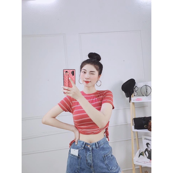 Áo thun kiểu nữ gợi cảm tay ngắn rút dây 2 bên, áo thun croptop Hàn Quốc