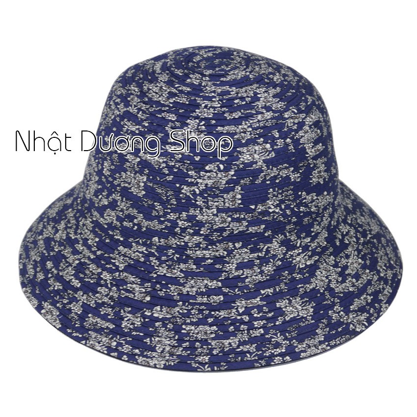Nón bo nữ vành nhỏ 7cm siêu dễ thương - Xanh đen hoa viền chất liệu vải cói xinh đẹp