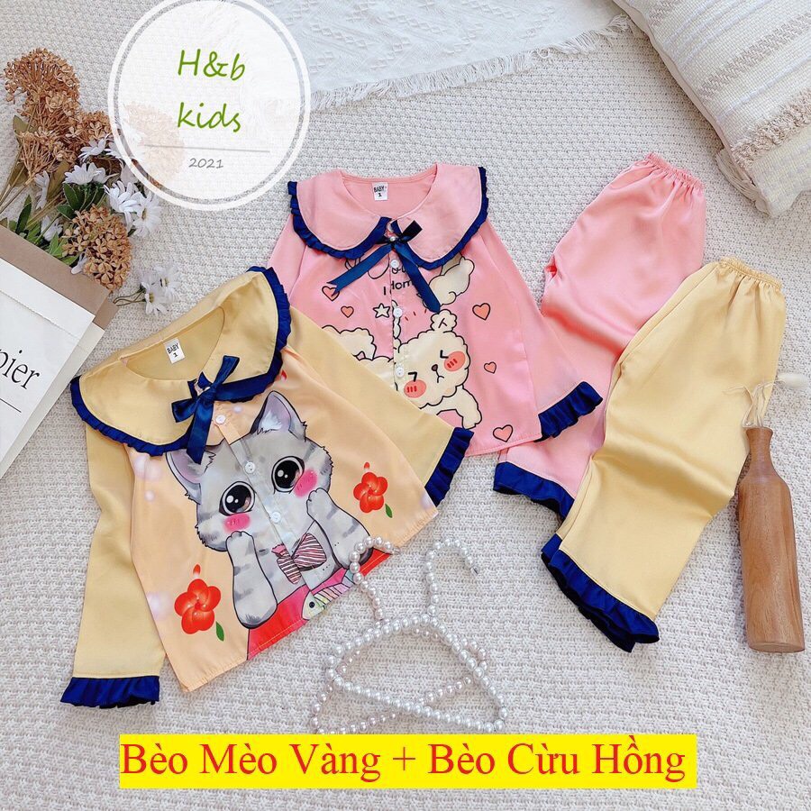 [6kg -18kg ] [ Mã Độc Quyền ] Bộ Mặc Nhà Lụa dài tay cao cấp -  Pijama Lụa 3D Cao Cấp Cho Bé