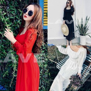 Đầm maxi vol tay dài đi biển du lịch , Đầm maxi du lịch
