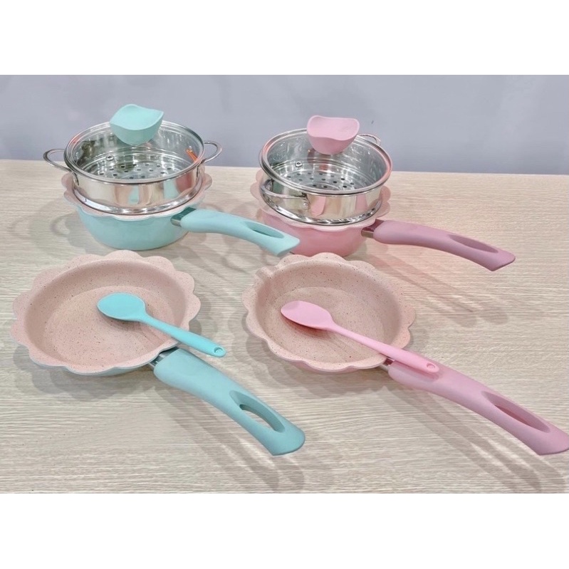 [HCM-GIÁ RẺ] Bộ nồi chảo chế biến ăn dặm cho bé. Bộ nồi đá.