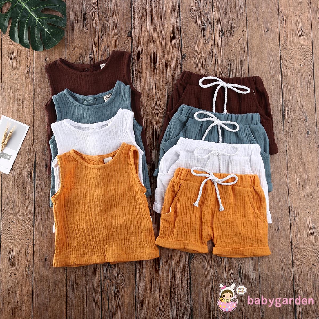Set áo sát nách + quần short kiểu dáng đơn giản dễ thương dành cho các bé