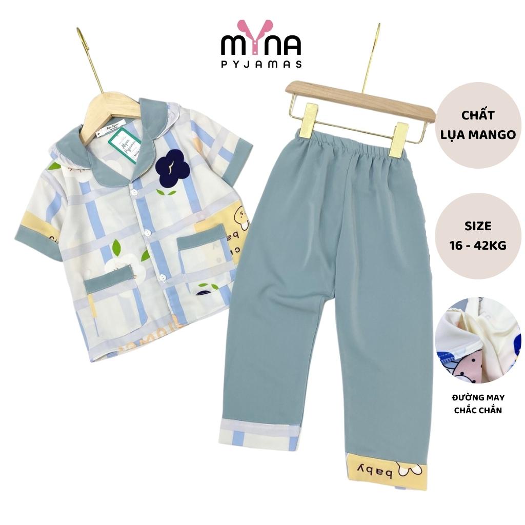 Bộ đồ ngủ trẻ em, pijama lụa mango áo tay ngắn quần dài cổ bèo - Myna Pyjamas