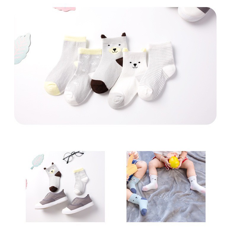 Tất Trẻ Em 💝FREESHIP💝 Set 5 Đôi Tất Cotton cổ cao hình ngộ nghĩnh đáng yêu 💝 Tất cao cổ cho bé gái bé trai mã H8