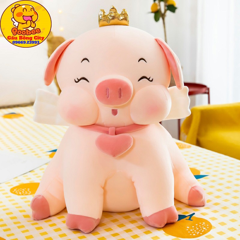 [Mã LIFE0503TOYS1 giảm 10% đơn 150k] Gấu Bông Heo Vương Miện Ngồi Thú Lợn Nhồi Bông Gối Ôm Màu Hồng Siêu To Khổng Lồ