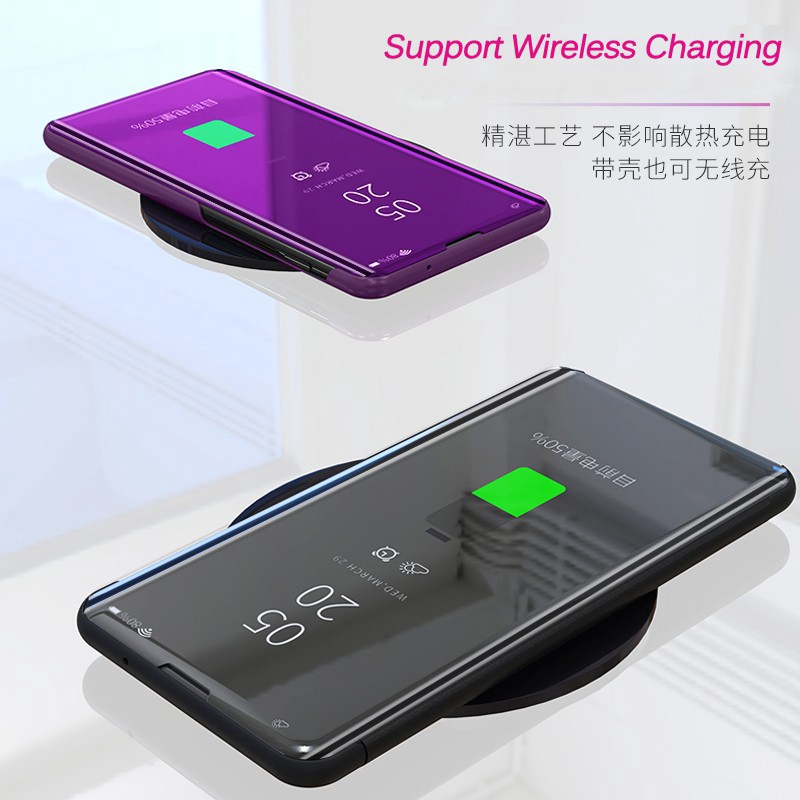 Ốp điện thoại nắp lật mạ điện mặt gương trong suốt kiêm giá đỡ cho Samsung Galaxy S10 S8 S9 Plus S10e