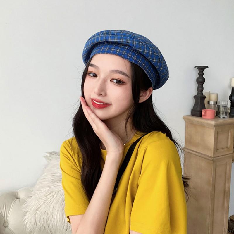 Mũ nồi bằng cotton họa tiết caro đơn giản cho nữ