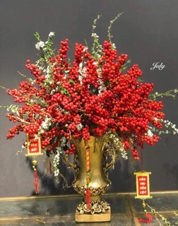 Cành đào đông trang trí- sắc đỏ 12 nhánh