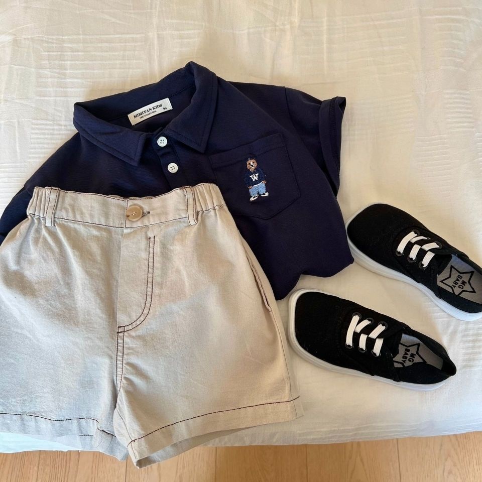 Áo polo cho bé trai,Áo Thun POLO Tay Ngắn Thêu Hình Gấu Hoạt Hình Phong Cách Hàn Quốc Cho Bé Trai