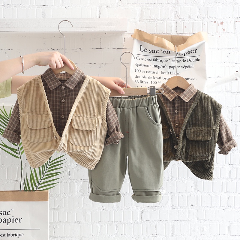 Bộ Áo Sơ Mi Tay Dài + Quần Dài Sọc Ca Rô Thời Trang Hàn Quốc Mùa Xuân Cho Bé Trai Và Gái 2022 120cm