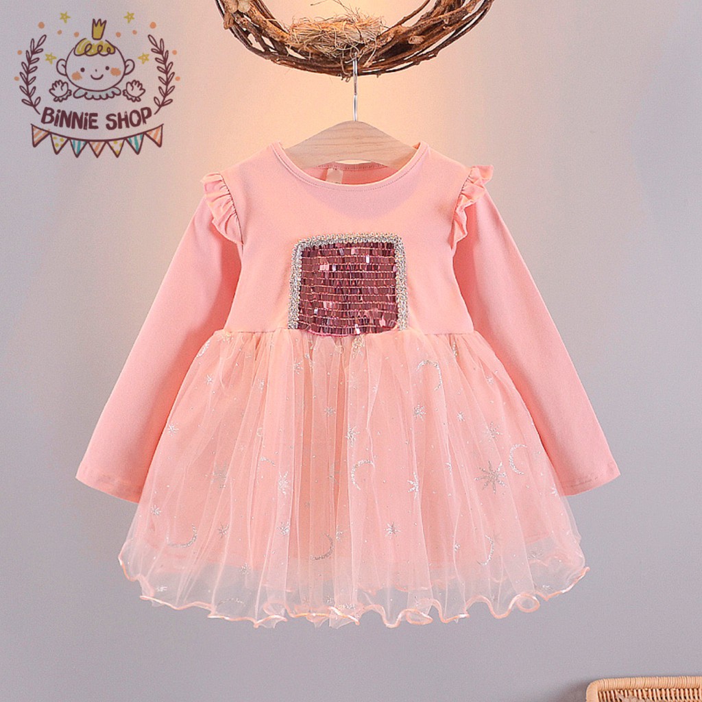 Váy công chúa phối ren kim tuyến - đính kim sa nổi cực xinh cho bé gái size 73-110 (7~17kg)