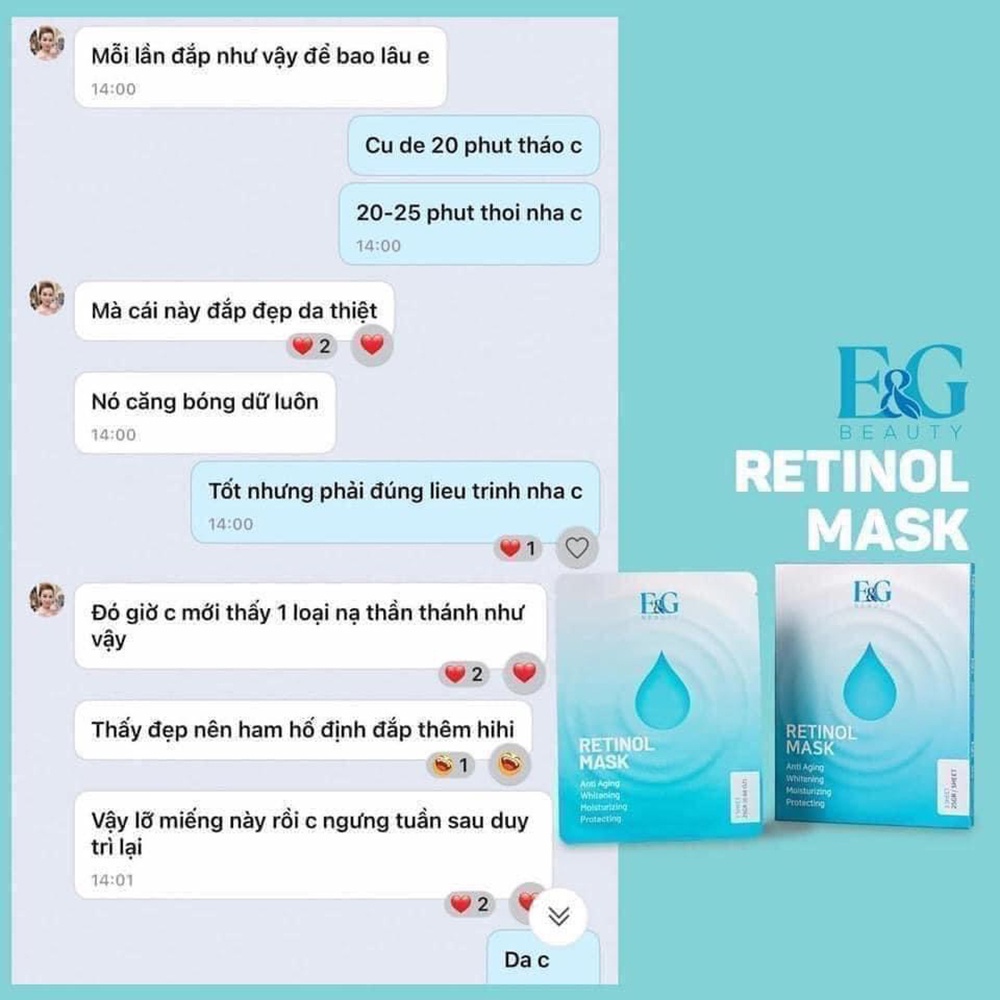 Liệu trình mặt nạ Retinol E&G Beauty trắng sáng căng bóng, chống lão hóa 25g x 3 miếng 1 Hộp