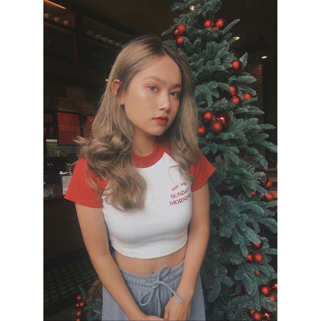Áo thun croptop raplang  in chữ sắc nét, sớ vải mềm đẹp  crop cổ tròn xinh tím trắng hồng phối 2 màu chất CRON 92 -4B