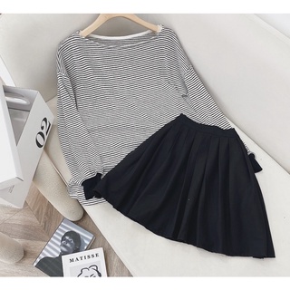 SET PULL SỌC + CHÂN VÁY ĐEN