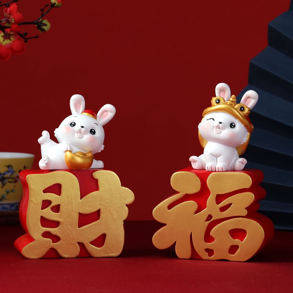 Bộ 05 tượng Thỏ Trắng phong thủy Chiêu Tài Hút Lộc