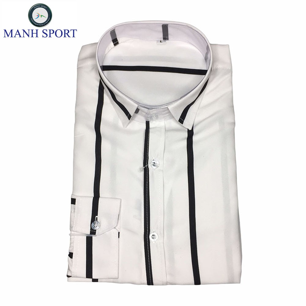 Áo Sơ Mi Nam Dài Tay Trắng Kẻ Sọc Đen Chất Vải Lụa Thô Cao Cấp Form Body Trẻ Trung [22] | BigBuy360 - bigbuy360.vn