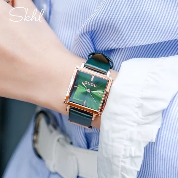 Đồng hồ nữ dây da cao chính hãng Guou mặt vuông sành điệu cực đẹp G8096 - Đồng hồ nữ xinh
