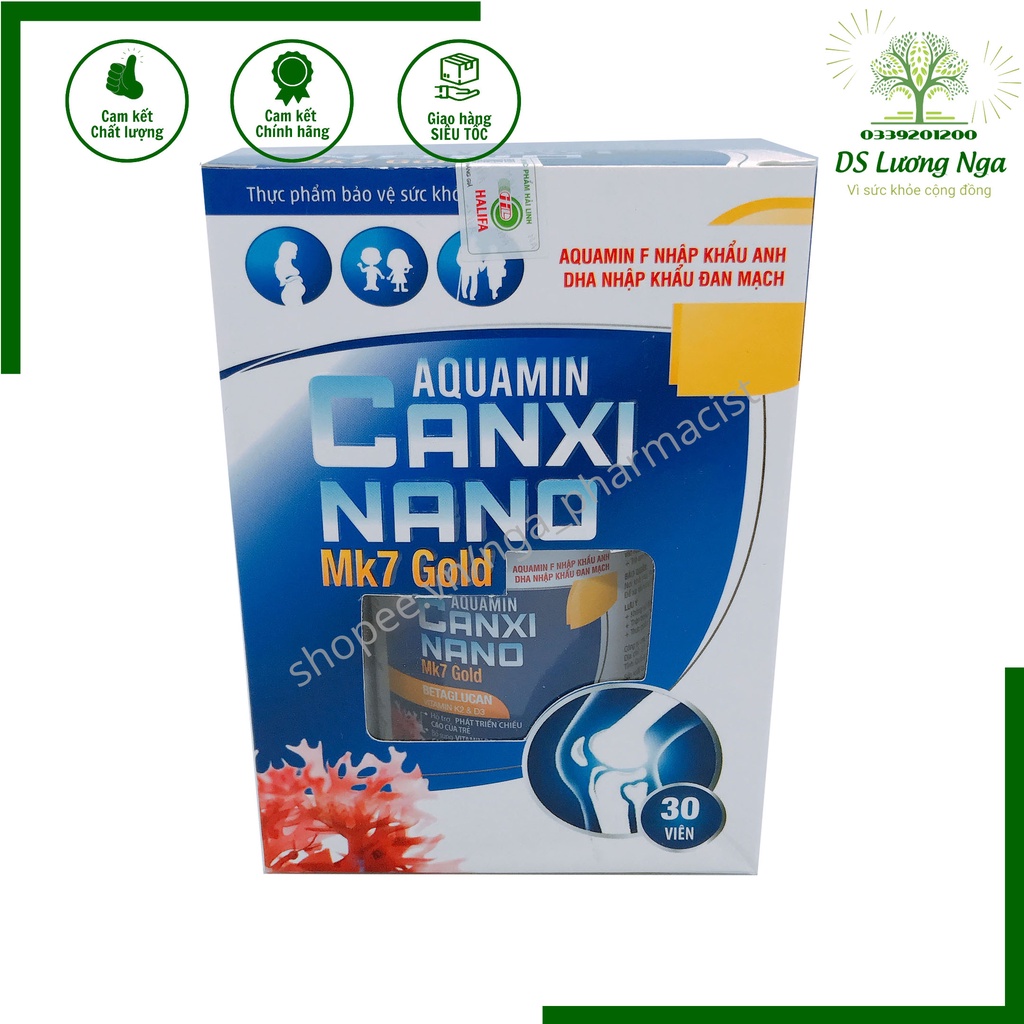 Viên uống AQUAMIN CANXI NANO MK7 GOLD bổ sung calci giúp chắc khỏe xương - 30v/Hộp