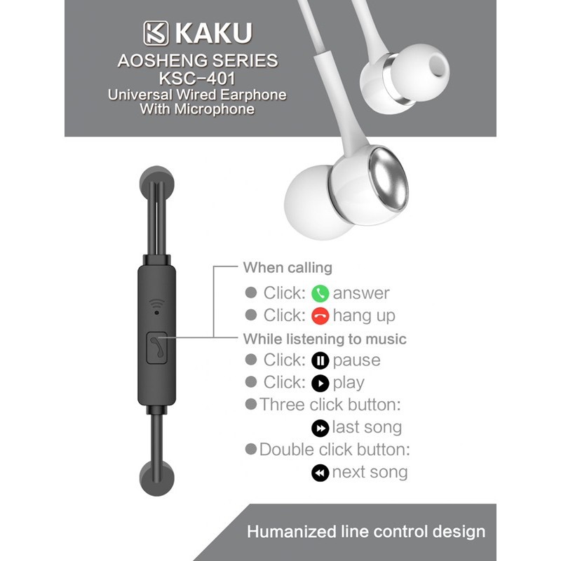 Tai nghe  dây chân tròn 3.5 chính hãng KAKU mã KSC - 401