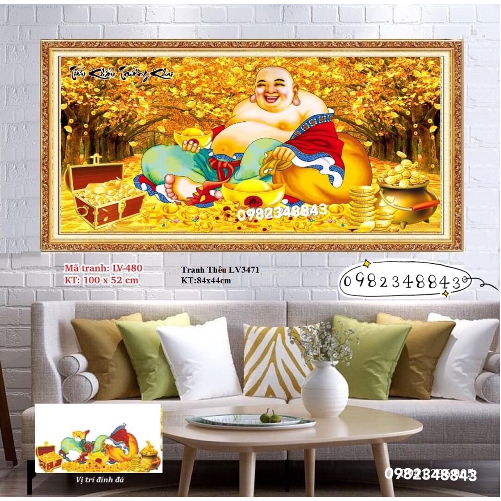 Tranh đính đá phật di lạc KT:100x52cm,tranh gắn đá chưa gắn.