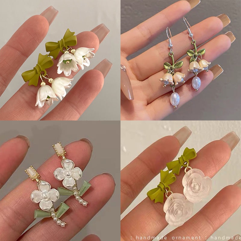 Khuyên Tai Hình Hoa Tulip Đính Nơ Phong Cách Thanh Lịch Cho Nữ