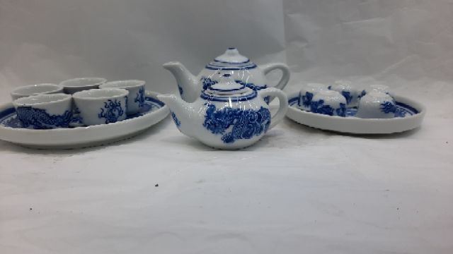 Bộ ấm chén ban thờ, bộ ấm chén pha trà men lam thờ cúng