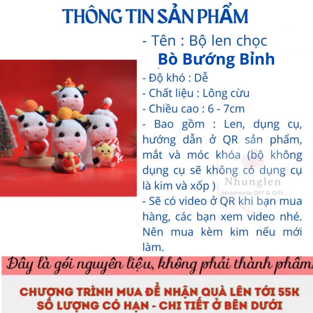BỘ LEN CHỌC BÒ BƯỚNG BỈNH (TIỂU NGƯU) ĐÁNG YÊU - needle felting len chọc đơn giản cho người mới bắt đầu
