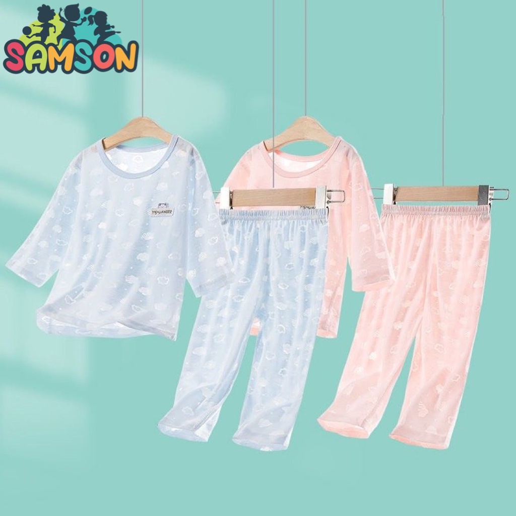Bộ mặc nhà dài tay cho bé trai, bé gái , cotton mỏng cho bé nằm điều hòa