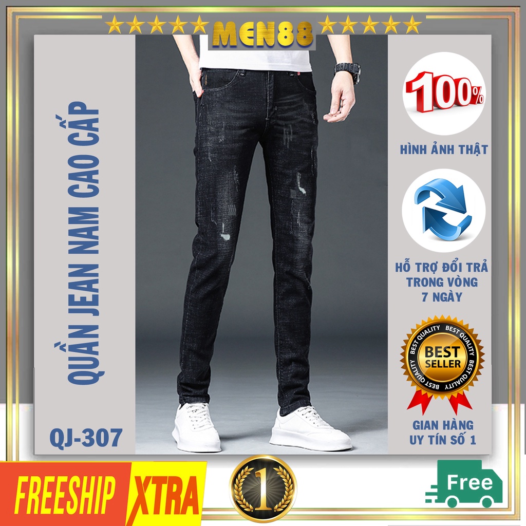 Quần Zin Nam đẹp quần jean nam rách gối cao cấp phong cách Hàn Quốc co giãn QJ-307