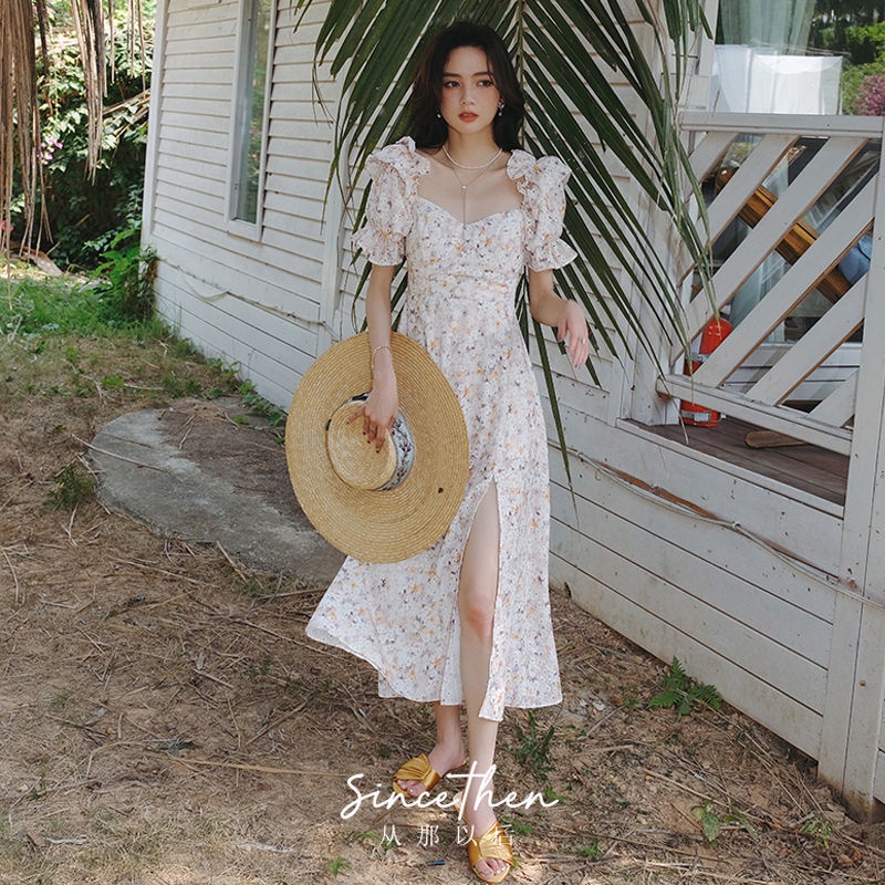 Đầm midi Tay Ngắn Họa Tiết Hoa Thời Trang Mùa Hè Xinh Xắn Cho Nữ