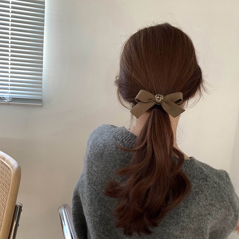 Dây buộc tóc co giãn đính nơ màu cà phê phong cách Hàn Quốc thời trang cho nữ