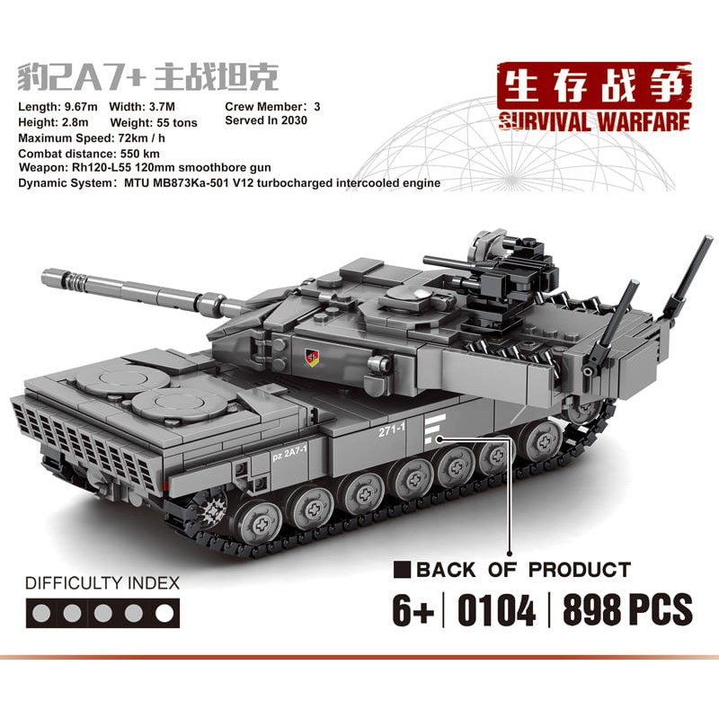 SY 0104 Army Modern War Bộ đồ chơi lắp ráp Xe Tank Leopart 2a7 của Đức 898 chi tiết