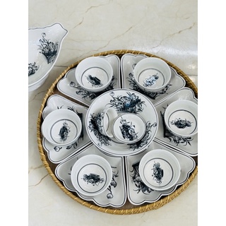 Bộ bát đĩa đồ ăn màu cổ men rạn