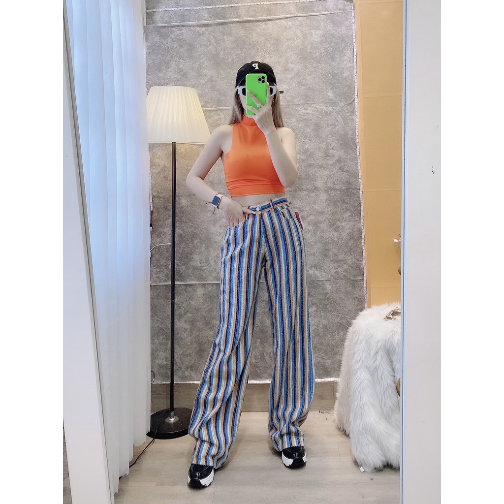 Quần ống Suông Ullzzang Sọc Chất Jean Lạ_Liên Liên Shop
