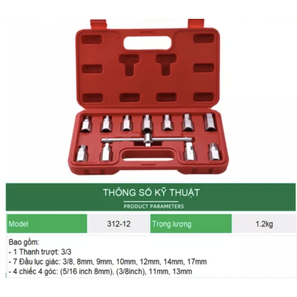 Bộ đầu khẩu lục giác thanh 3/8 với 12 chi tiết TUOSEN (hộp màu đỏ)