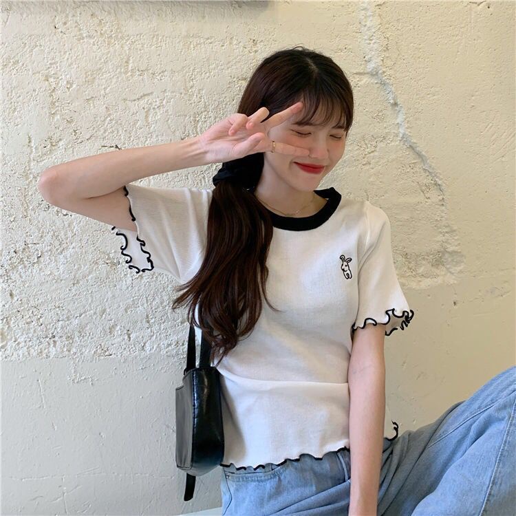 Áo croptop tay ngắn dáng rộng phong cách Hàn Quốc thời trang hè cho nữ
